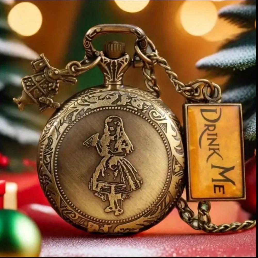 Disney RETRO BRONZE QUARTZ  WATCH  Alice in Wonderland With drink me tag NWT